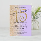 Girly Chic Lavendel Gouden Glitter Ombre Quinceañe Kaart (Staand voorkant)