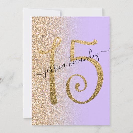Girly Chic Lavendel Gouden Glitter Ombre Quinceañe Kaart (Achterkant)