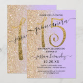 Girly Chic Lavendel Gouden Glitter Ombre Quinceañe Kaart (Voorkant / Achterkant)