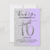 Girly Chic Lavender Silver Glitter Ombre Sweet 16 Bedankkaart (Voorkant)