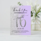 Girly Chic Lavender Silver Glitter Ombre Sweet 16 Bedankkaart (Staand voorkant)