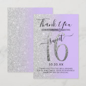 Girly Chic Lavender Silver Glitter Ombre Sweet 16 Bedankkaart (Voorkant / Achterkant)