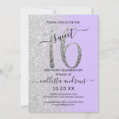 Girly Chic Lavender Silver Glitter Ombre Sweet 16 Kaart (Voorkant)