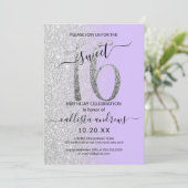 Girly Chic Lavender Silver Glitter Ombre Sweet 16 Kaart (Staand voorkant)