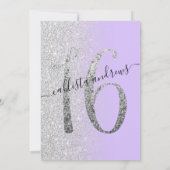Girly Chic Lavender Silver Glitter Ombre Sweet 16 Kaart (Achterkant)