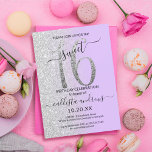 Girly Chic Lavender Silver Glitter Ombre Sweet 16 Kaart<br><div class="desc">Deze meisjesachtige en liefdevolle uitnodiging voor zestien verjaardagsfeestjes is perfect voor de speciale dag van je jonge tienerdochter. Het is voorzien van een faux, dunne zilveren glitter groot, "16", bovenop een eenvoudige pastellavender paars en faux zilveren glitter zijdelingse gradiënt ombre achtergrond. Het is eenvoudig, uniek, modern, en elegant! ***BELANGRIJKE NOTA...</div>