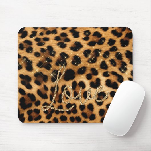 Girly Chic Leopard Gold Glitter Liefde Muismat (Met muis)