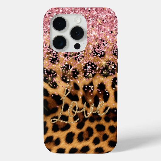 Girly Chic Leopard Roze Goud Glitter Liefde Case-Mate iPhone Case (Achterkant)