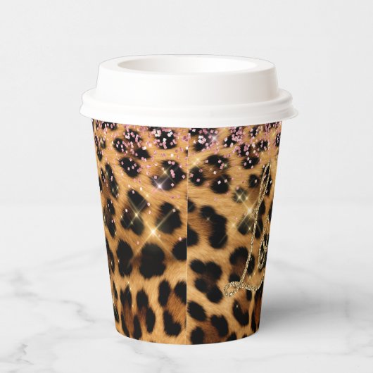 Girly Chic Leopard Roze Goud Glitter Liefde Papieren Bekers (Rechts)