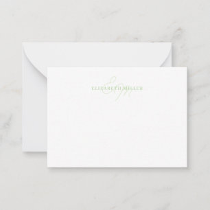 Girly Chic Licht Groen Script Monogram Notitiekaartje