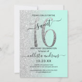 Girly Chic Mint Silver Glitter Ombre Sweet 16 Kaart (Voorkant)