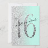 Girly Chic Mint Silver Glitter Ombre Sweet 16 Kaart (Achterkant)