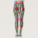 Girly Chic Modern Floral Poppy Stripe Patroon Leggings<br><div class="desc">Dit chique moderne ontwerp heeft rode en witte klaprozen bloemen op een zwart-wit streeppatroon. #floral #botanical #girly #chic #modern #stylish #poppy #red #white #black #stripe #pattern #giftsforher #trendy #cool #feminine #mode #fashionable #leggings #apparel #clothing</div>