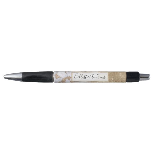 Girly Chic Modern Glam Gold Glitter Marmeren Patro Pen (Voorkant)