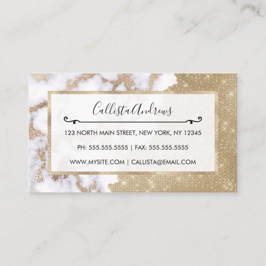 Girly Chic Modern Glam Gold Glitter Marmeren Patro Visitekaartje (Achterkant)