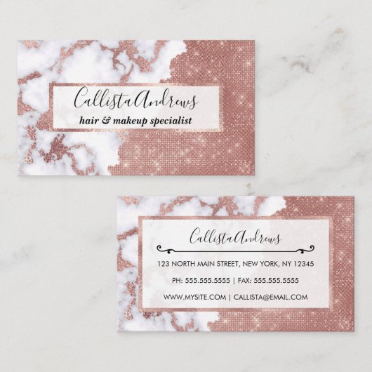 Girly Chic Modern Roos Gold Glitter Marble Pattern Visitekaartje (Voorkant / Achterkant)