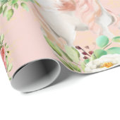 Girly Chic Modern Waterverf Floral Unicorn Cadeaupapier (Rol Hoek)