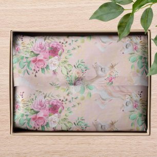 Girly Chic Modern Waterverf Floral Unicorn Tissuepapier