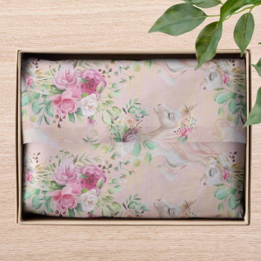 Girly Chic Modern Waterverf Floral Unicorn Tissuepapier