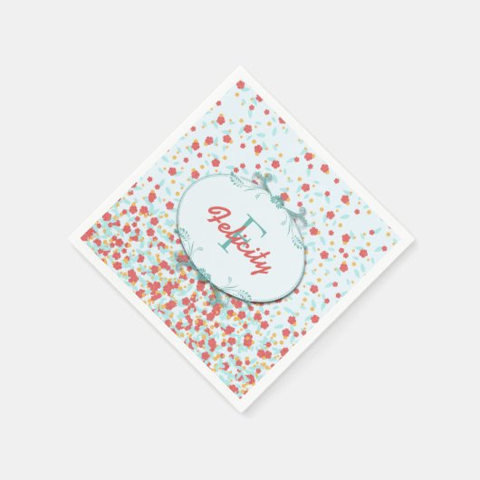Girly Chic Monogram Koraal en Blauwgroen Bloemenpa Servetten (Hoek)