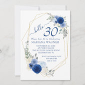 Girly Chic Navy Blue Floral 30th Birthday Kaart (Voorkant)