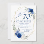 Girly Chic Navy Blue Floral 70th Birthday Kaart (Voorkant)