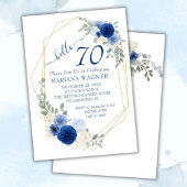 Girly Chic Navy Blue Floral 70th Birthday Kaart