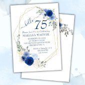 Girly Chic Navy Blue Floral 75th Birthday Kaart