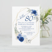 Girly Chic Navy Blue Floral 80th Birthday Kaart (Staand voorkant)
