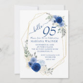 Girly Chic Navy Blue Floral 95th Birthday Kaart (Voorkant)