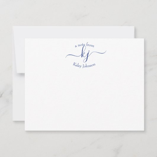 Girly Chic Navy White 2 Monogram Name Note Kaart (Voorkant)