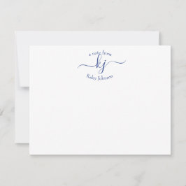 Girly Chic Navy White 2 Monogram Name Note Kaart