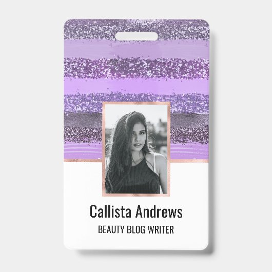 Girly Chic Paars Paint Glitter Brusstrekes Badge (Voorzijde)