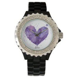 *~* Girly Chic Paarse Waterverf Splatter Hart Horloge