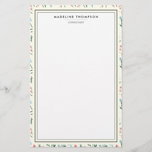 Girly Chic Pastel Pink Blue Flowers Pattern Briefpapier (Voorkant)