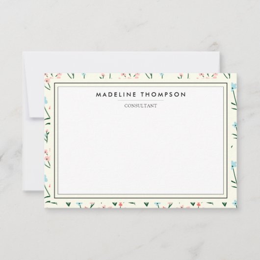 Girly Chic Pastel Pink Blue Flowers Pattern Notitiekaartje (Voorkant)