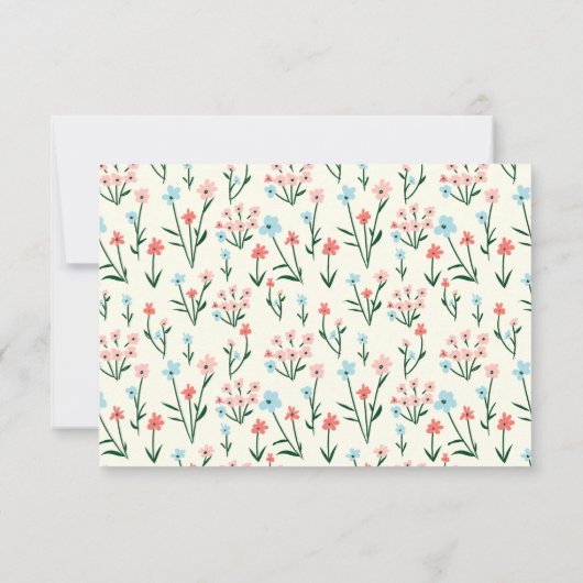 Girly Chic Pastel Pink Blue Flowers Pattern Notitiekaartje (Achterkant)