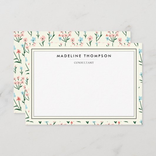 Girly Chic Pastel Pink Blue Flowers Pattern Notitiekaartje (Voorkant / Achterkant)