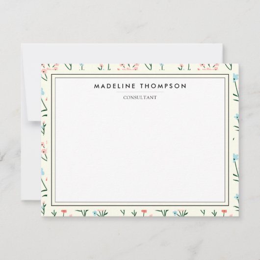 Girly Chic Pastel Pink Blue Flowers Pattern Notitiekaartje (Voorkant)