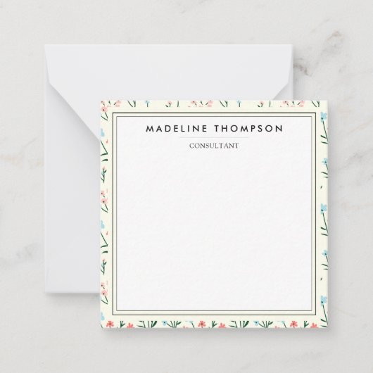 Girly Chic Pastel Pink Blue Flowers Pattern Square Notitiekaartje (Voorkant)