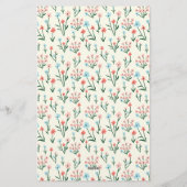 Girly Chic Pastel Roze Blauwe Bloemen Patroon Briefpapier (Achterkant)