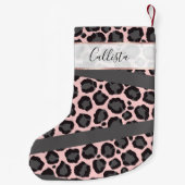 Girly Chic Pink Black Grey Leopard Cheetah Print Kleine Kerstsok (Achterkant)