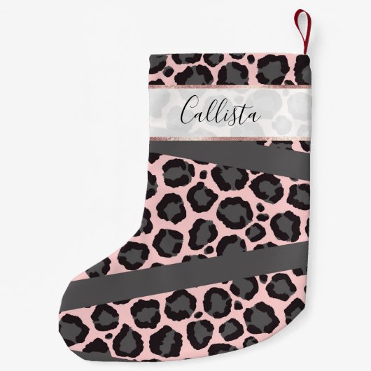 Girly Chic Pink Black Grey Leopard Cheetah Print Kleine Kerstsok (Achterkant)