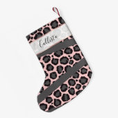 Girly Chic Pink Black Grey Leopard Cheetah Print Kleine Kerstsok (Achterkant (Hangend))