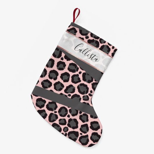 Girly Chic Pink Black Grey Leopard Cheetah Print Kleine Kerstsok (Voorkant (Hangend))