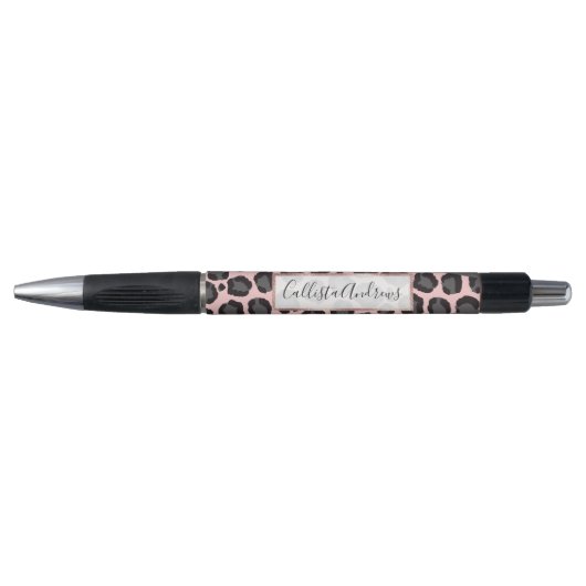 Girly Chic Pink Black Grey Leopard Cheetah Print Pen (Voorkant)