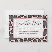 Girly Chic Pink Black Grey Leopard Cheetah Print Save The Date (Voorkant)