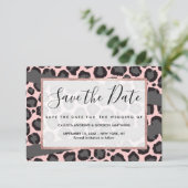 Girly Chic Pink Black Grey Leopard Cheetah Print Save The Date (Staand voorkant)