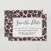 Girly Chic Pink Black Grey Leopard Cheetah Print Save The Date (Voorkant / Achterkant)
