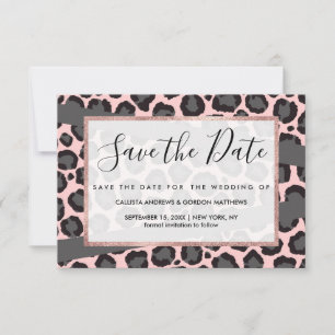 Girly Chic Pink Black Grey Leopard Cheetah Print Save The Date